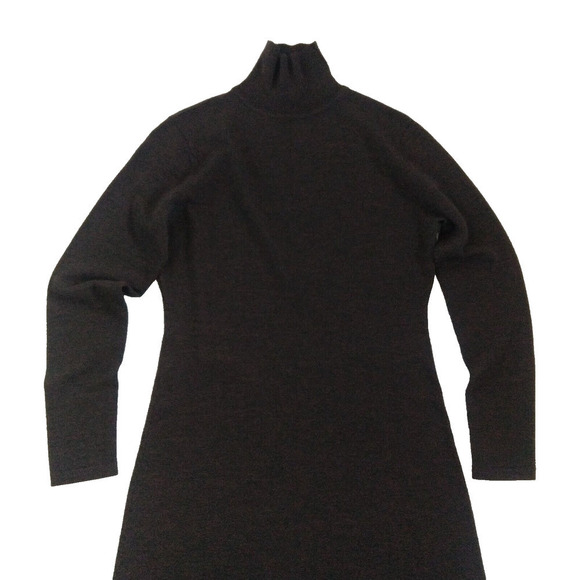 Garnet Hill Eco Merino Trapeze Sweater Dress Size S Brown Mock Neck Long Sleeve - Picture 2 of 5